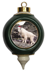 Mountain Goat Victorian Green & Gold Christmas Ornament