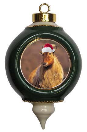 Mountain Goat Victorian Green & Gold Christmas Ornament
