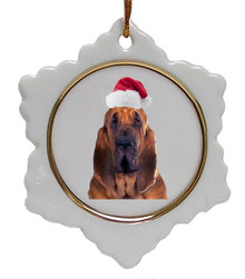 Bloodhound Ceramic Jolly Santa Snowflake Christmas Ornament