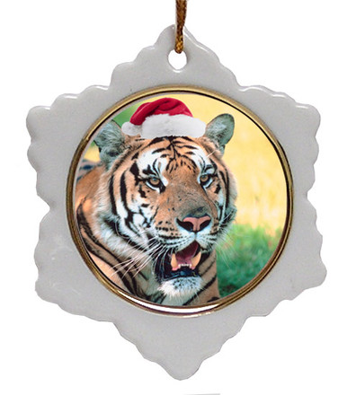 Tiger Ceramic Jolly Santa Snowflake Christmas Ornament