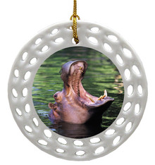 Hippo Porcelain Christmas Ornament