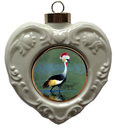 Crowned Crane Heart Christmas Ornament