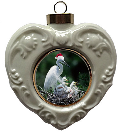 Egret Heart Christmas Ornament