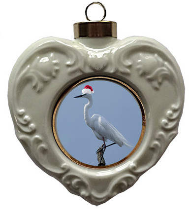 Egret Heart Christmas Ornament