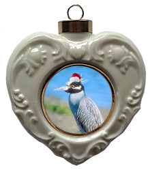 Yellow Crowned Heron Heart Christmas Ornament