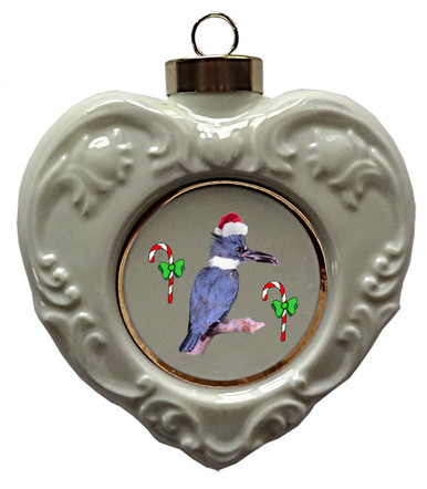 Belted Kingfisher Heart Christmas Ornament