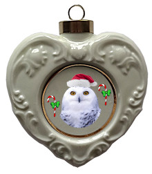 White Owl Heart Christmas Ornament