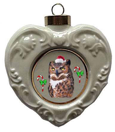 Great Horned Owl Heart Christmas Ornament
