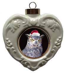 Great Horned Owl Heart Christmas Ornament
