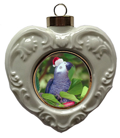 African Grey Parrot Heart Christmas Ornament