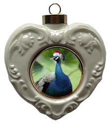 Peacock Heart Christmas Ornament
