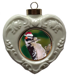 Downey Woodpecker Heart Christmas Ornament