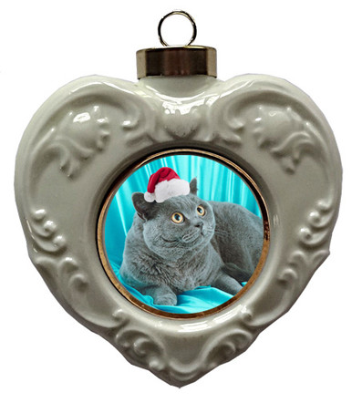British Shorthair Cat Heart Christmas Ornament