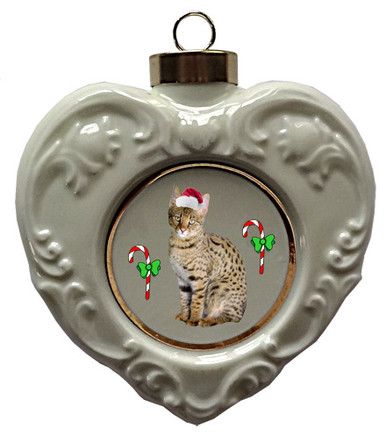 Savannah Cat Heart Christmas Ornament