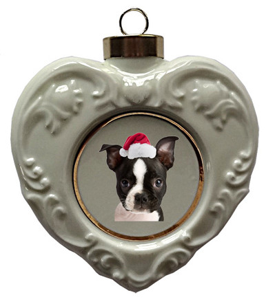 Boston Terrier Heart Christmas Ornament