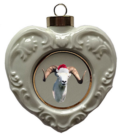 Big Horned Sheep Heart Christmas Ornament