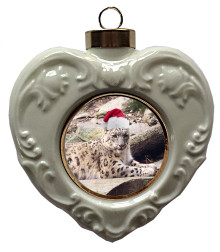 Snow Leopard Heart Christmas Ornament