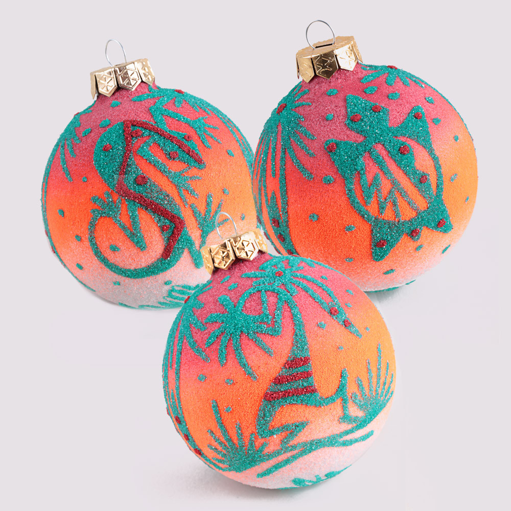 Orange & Green Sand Art Ornaments Set of 3 ONLY 1 SET LEFT Arizona Gifts
