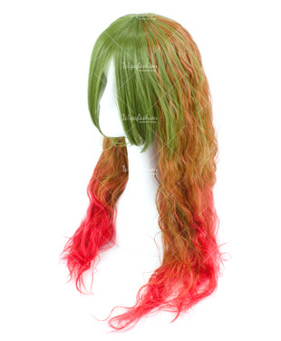 Tri Tone Green/Brown with Red bottom Long Wavy 75cm