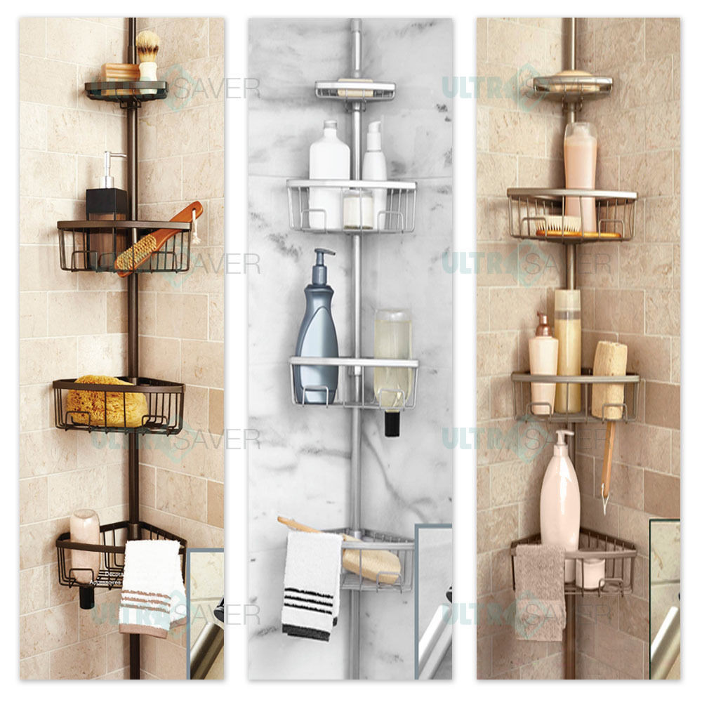Luxury Telescopic Metal Spring Tension Pole 4 Shelf Corner Bathtub Shower Caddy(CHAMPION