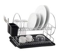 Deluxe Chrome-plated Steel 2-Tier Dish Rack with Drainboard/Cutlery Cup Holder