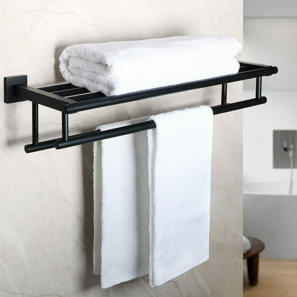 Bathroom Lavatory Towel Rack Shelf Two Bars Wall Mount,SUS 304 Stainless  Steel - UltraSaver