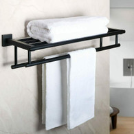 Bathroom Lavatory Towel Rack Shelf Two Bars Wall Mount,SUS 304 Stainless Steel