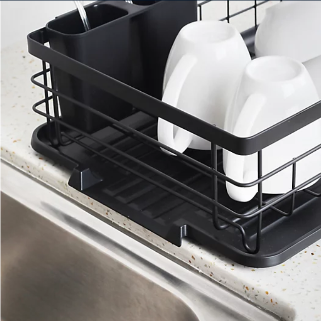 Cup Holder and Dish Drainer for Kitchen Counter Top 2 Tier Dish Rack with Utensil Holder Glotoch Dish Drying Rack Plated Chrome Dish Dryer Black 
