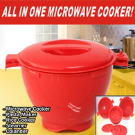 All in One Microwave Cooker Pasta Maker Rice Cooker Steamer Colander