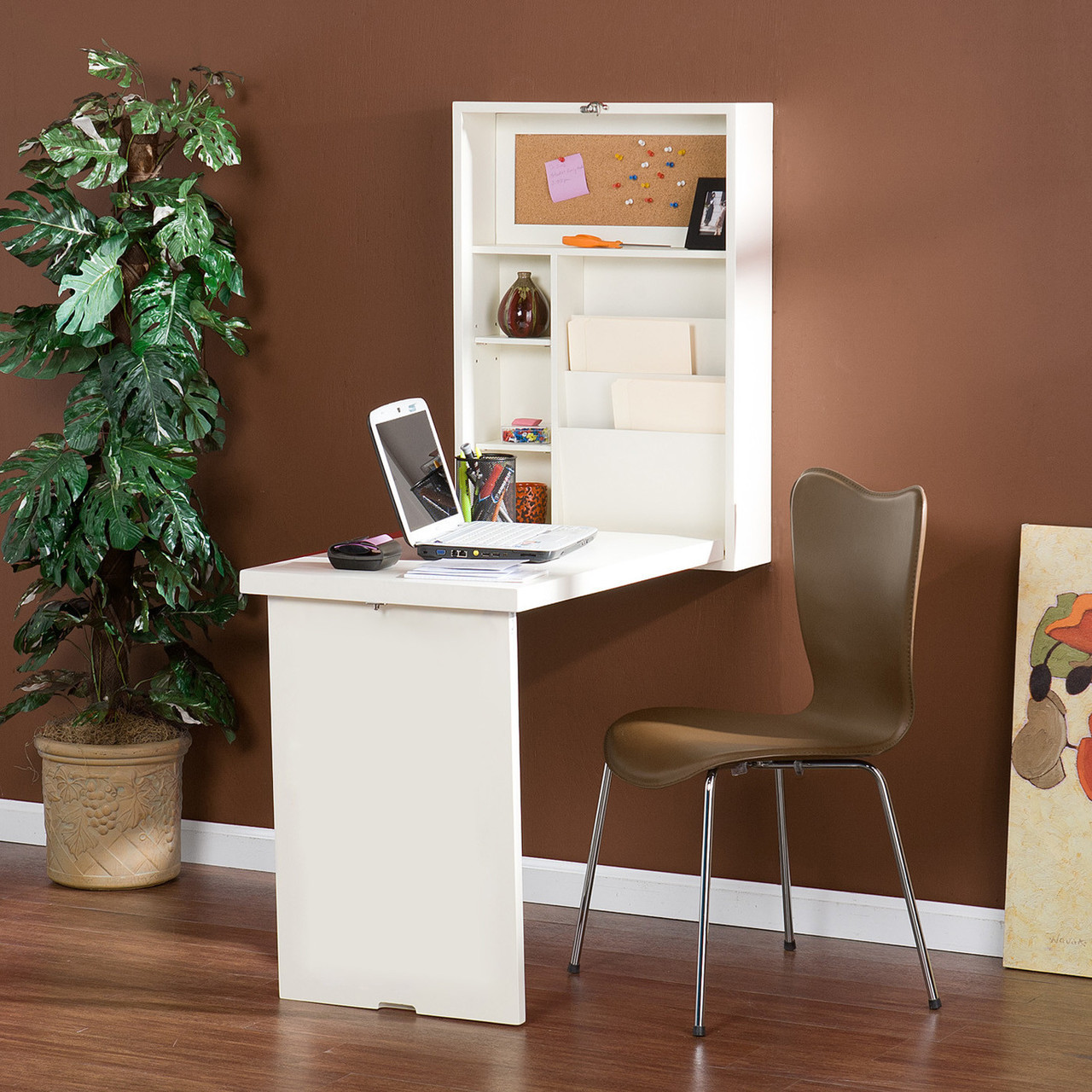 Wall Mount Fold Out Convertible Desk Computer Laptop Writing Shelf White