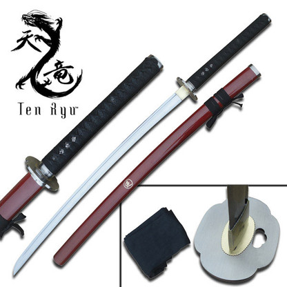 Ten Ryu HAND FORGED SAMURAI SWORD (Black Cord)