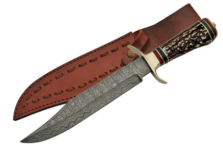 RED STAG 13 1/2" DAMASCUS BOWIE (DM-1032)