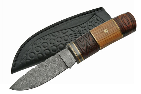 9" DAMASCUS MOSAIC KNIFE WITH WOOD HANDLE (DM-1082)