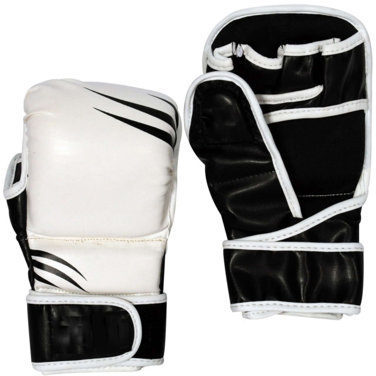 Sandee Sport Black & White Synthetic Leather MMA Sparring Gloves 