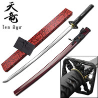 Ten Ryu HAND FORGED SAMURAI SWORD (Burgundy Cord)