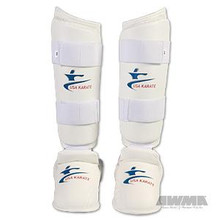 AWMA® NKF "USA Karate" Leg Protector w/Instep Guard - White
