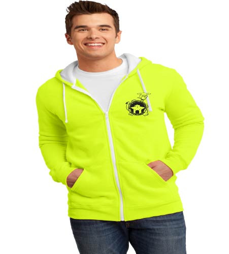Dillard Street neon yellow men's zip up hoodie