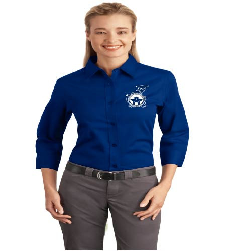 Dillard Street ladies full button 3/4 sleeve shirt w/ embroidery