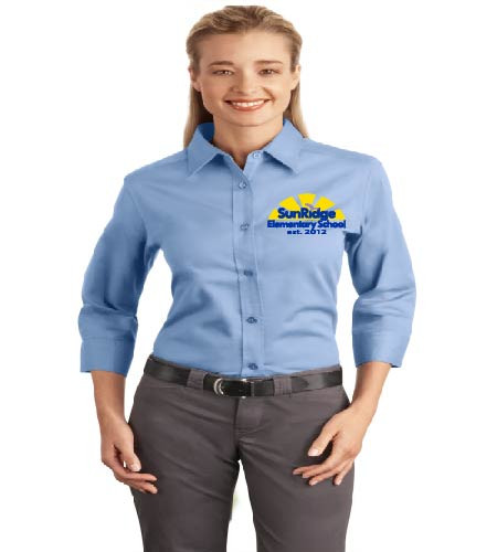 Sunridge elementary ladies 3/4 sleeve button-up shirt w/ embroidery