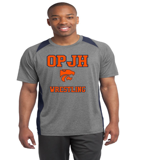 OPJH Wrestling Heather color block men's dri fit tee