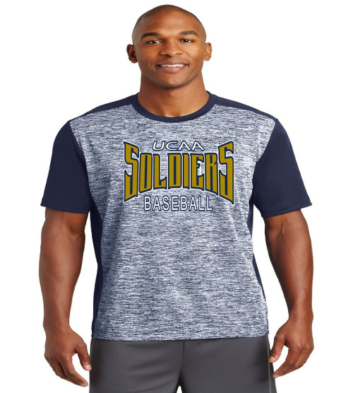 ucaa baseball electric heather color block tee
