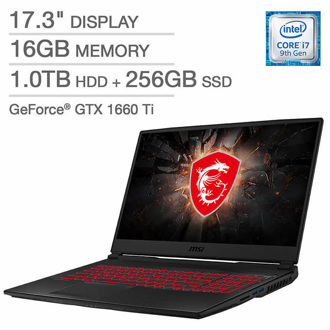 MSI GL75 Gaming Laptop: Core i7-9750H, 17.3" Full HD 144Hz Display, 16GB  RAM, NVidia GTX 1660 Ti, 256GB SSD + 1TB HDD - Klick Online