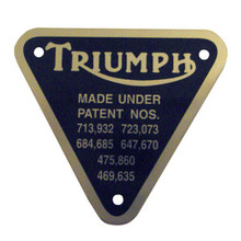 Paten Plate, Silver with Black Text, Triumph Motorcycles, 70-4016, 60-1802, 70-2876, 70-3874