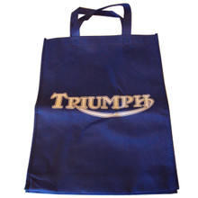 Blue Canvas Handle Tote with White Triumph Motorcycle Logo