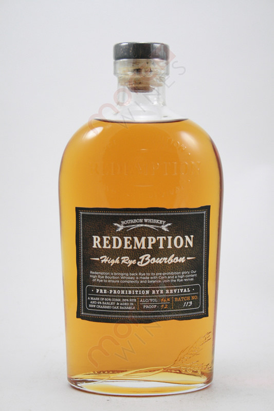 Product Detail  Redemption High Rye Bourbon Whiskey 92 Proof