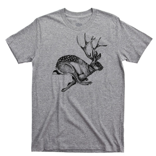 Jackalope T Shirt Jackrabbit With Antelope Horns Cryptid Sport Gray Tee