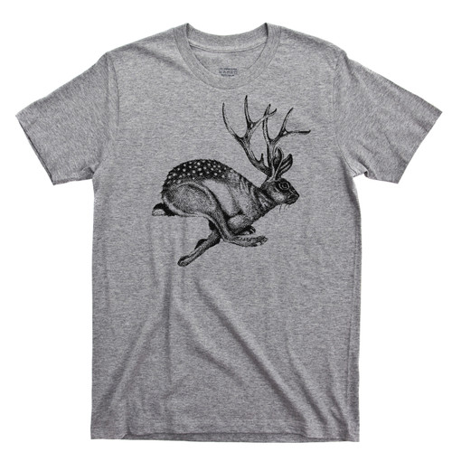 Jackalope T Shirt Jackrabbit With Antelope Horns Cryptid Sport Gray Tee