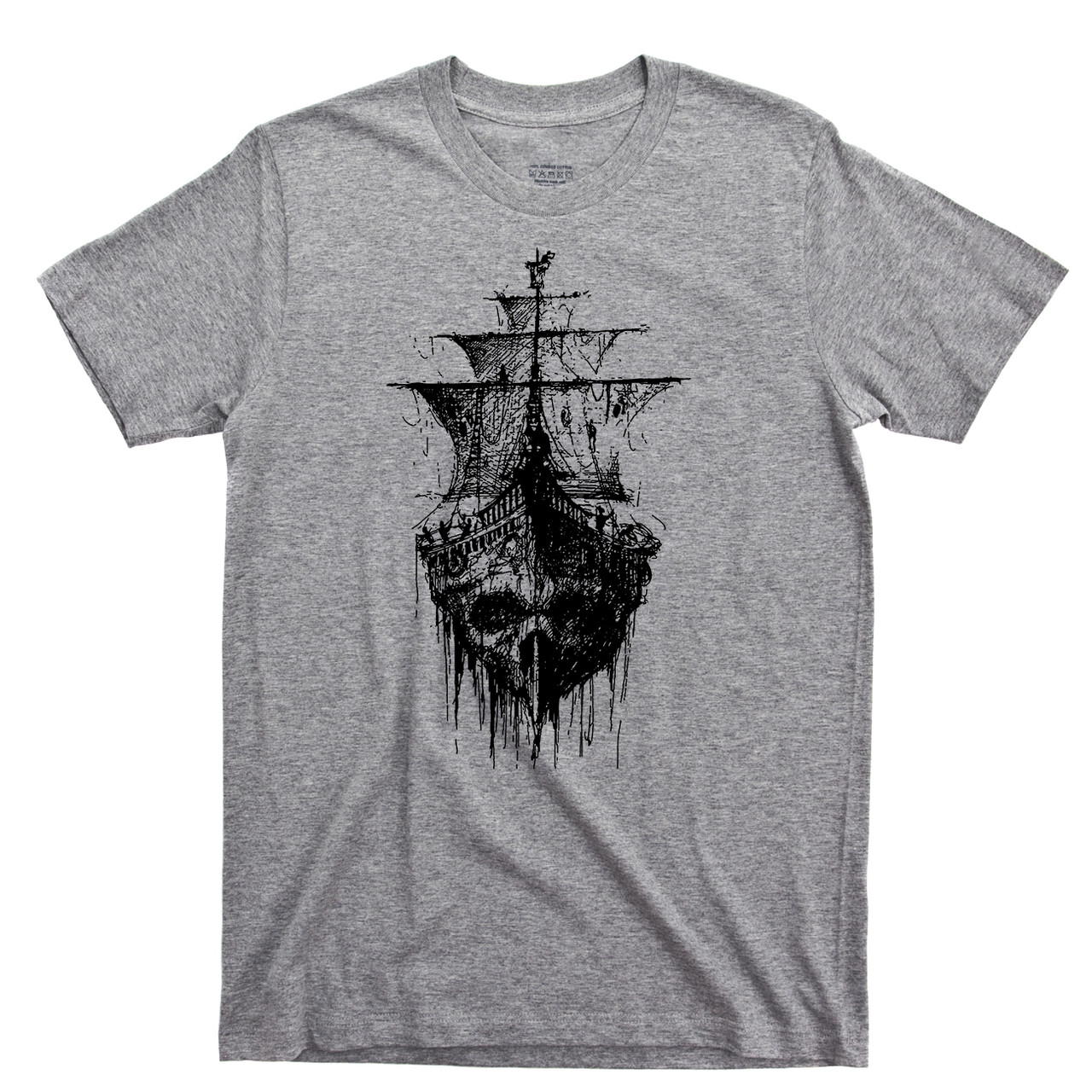 Skull Pirate T-Shirt Navy Pistols Sea Captain Ship Tortuga Island Water E063 