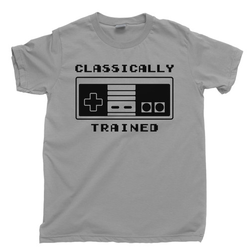 Video Game T Shirt Classically Trained 80s 90s Retro Cartridge Video Game Nintendo Console System Light Gray Tee