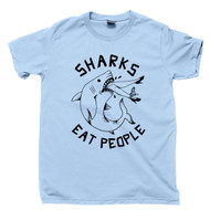 Sharks Eat People Blue T Shirt Shark Week Tee Shirt Shark Attack Ocean Sea Tee